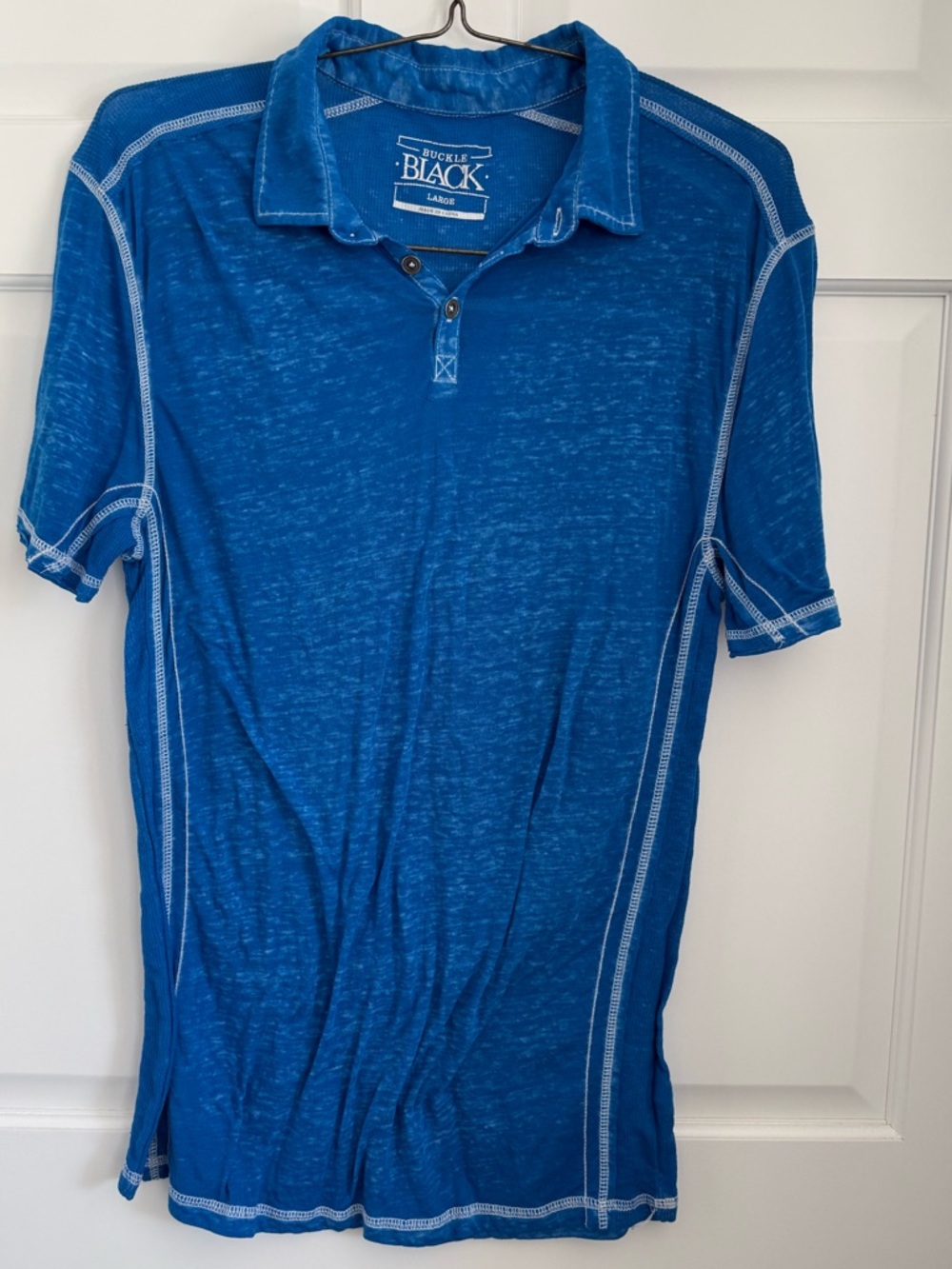 Buckle Black Short Sleeve Blue Collared Shirt